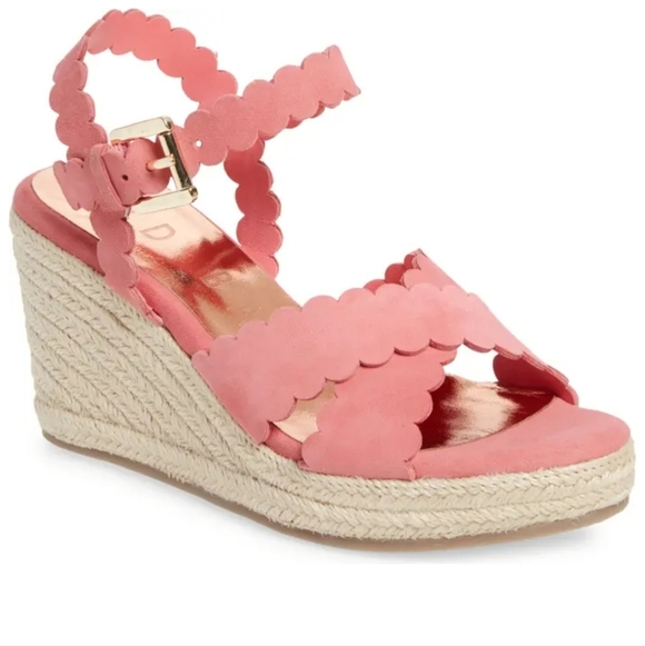 Ted Baker Shoes - Ted Baker London Pink Leather Strappy Scalloped Wedge Sandals